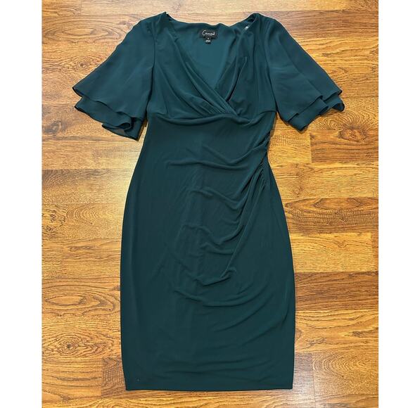 Connected Apparel Women’s Flutter Sleeve Sheath Dress Emerald Green Size 6 NWOT - Picture 1 of 7